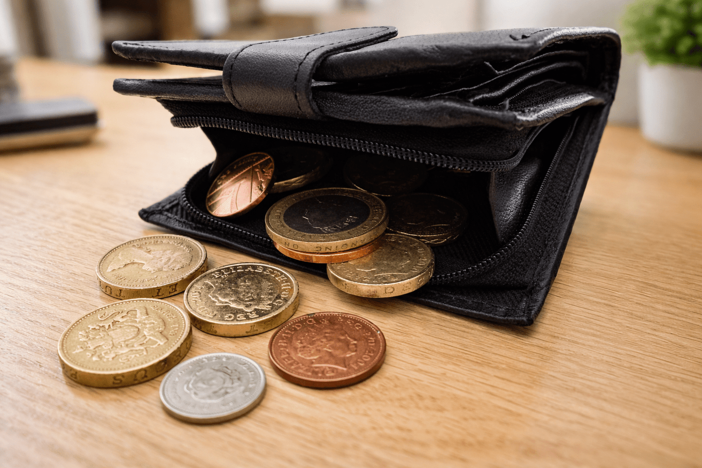 Mens Genuine Leather Wallet Black RFID Blocking Soft Bi Fold Card Slots Id Window and Zip Coin Pocket