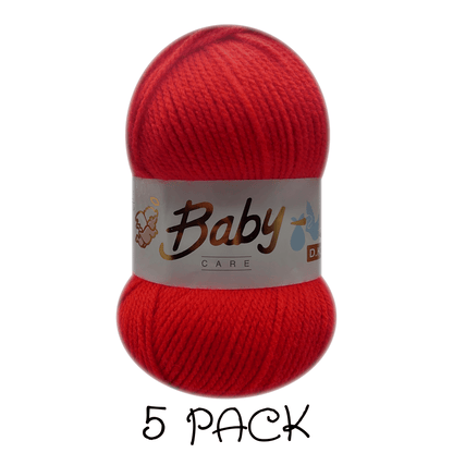 Woolcraft - Baby Care Double Knitting Yarn - 2 or 5 Pack of 100g Balls of 100% Acrylic Yarn - 13 Colours Available - Aqua, Beige, Baby Blue, Oyster, Denim, Lilac, Mint, Peach, Baby Pink, Rouge, Silver, White or Lemon - Perfect for Knitting or Crochet