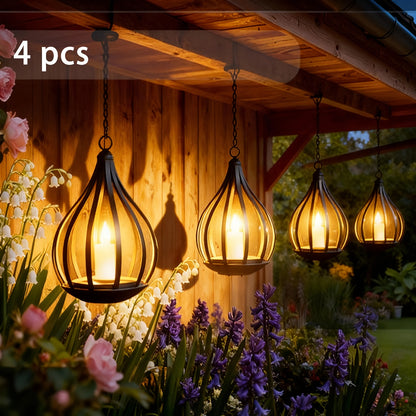 2-in-1 Solar Outdoor Pendant Light, Lawn Light, Teardrop Shape, Candle Effect Lamp with Light Post, Suitable for Gardens, Courtyards, Lawns, Decks, Parasols, Tents, Trees, Patios, Pathways, Driveways, Garden - Warm White Solar Lantern
