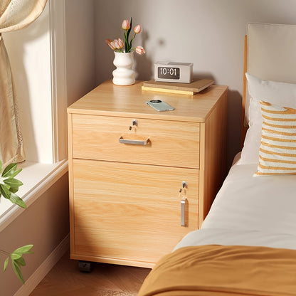 3-Drawer File Cabinet, Mobile Printer Stand Cabinet with Adjustable Shelf, Rolling Lateral Filing Cabinet with Wheels, Bedside Storage Cabinet with Lock Removable Wheels Anti-Theft Bedroom End Table for File Document