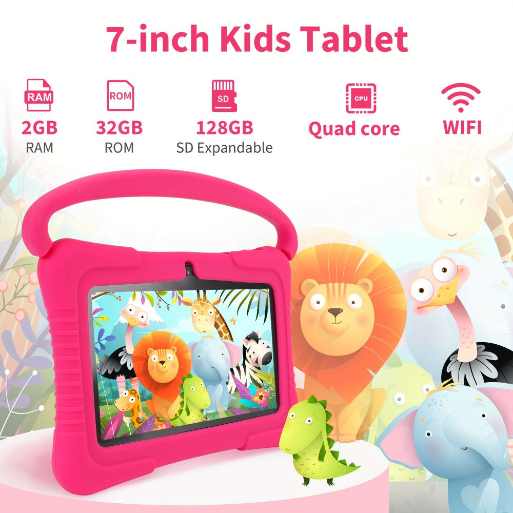 Android Kids Tablet 7 Inch 2GB RAM 32GB ROM with Parental Controls Eye Protection WiFi Silicone Case Educational Children Tablet Pink Blue Purple