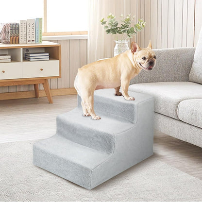 Dog Steps Anti-Slip with Removable Washable Corduroy Cover – 3 & 4 Step Foam Pet Stairs for Bed & Sofa | Joint Protection for Small Senior & Short-Legged Dogs up to 10kg | Indoor Outdoor Car | UK