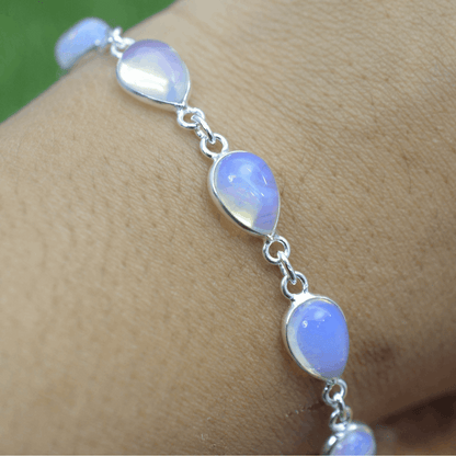 925 Sterling Silver Natural Gemstone Adjustable Bracelet ~ Teardrop Link Bracelet ~ Simple Elegant Jewelry