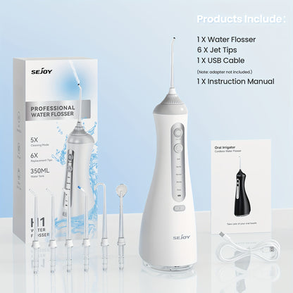 Water Flosser for Teeth Cleaning And Flossing, 5 Modes Rechargeable Cordless Oral Irrigator 350Ml Water Tank Teeth Cleaner, Portable Electric Dental Flossers for Home And Travel, Black/White
