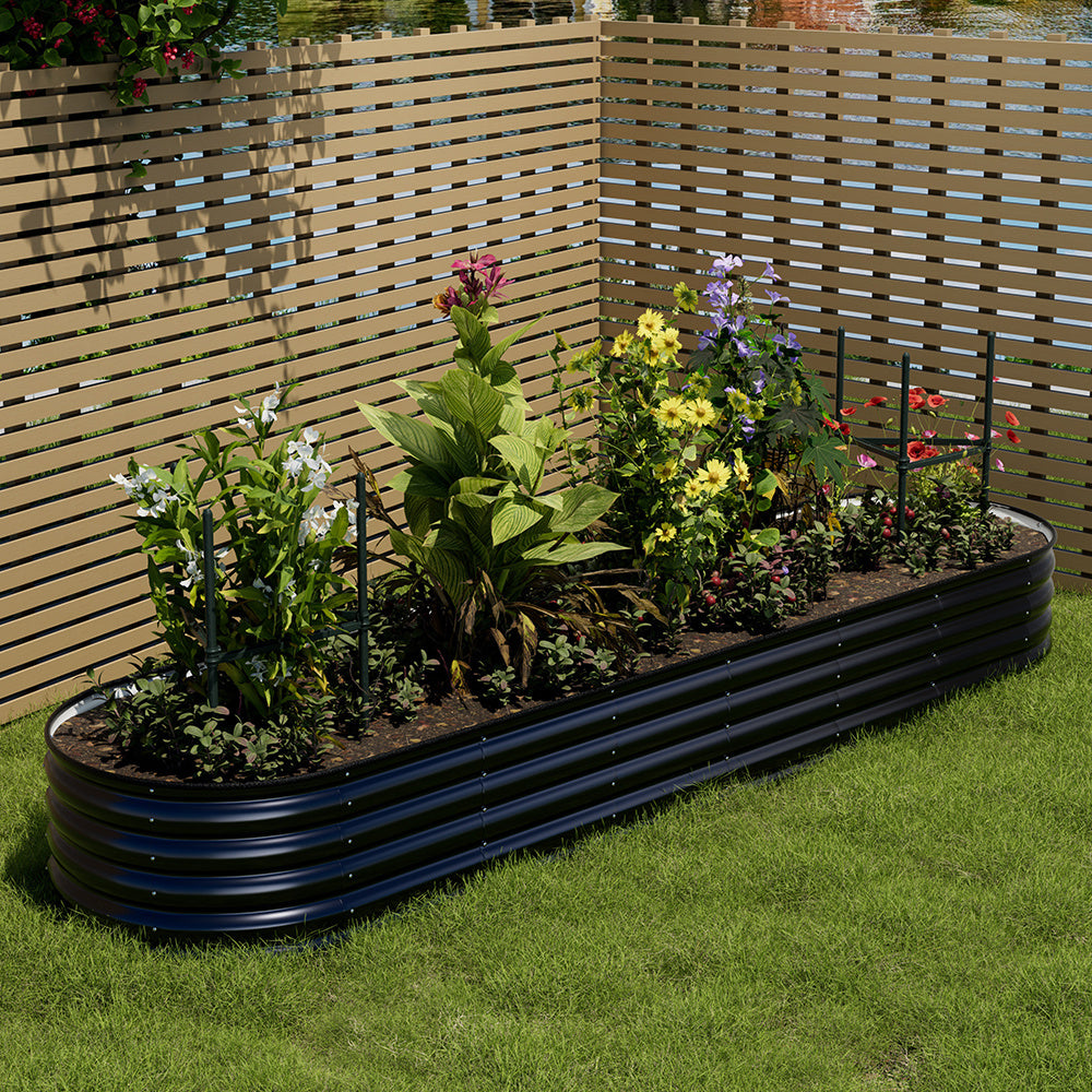 Extra Large Raised Beds for Garden, Oval Planter Box with Plant Climbing Frame, Outdoor Raised Planters for Vegetables, Flowers & Herbs, Bottomless Metal Garden Bed