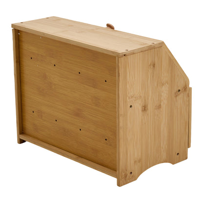 Bamboo Bread Bin with Transparent Window, 2-Layer, Bread Box Large Capacity Bread Storage for Kitchen, Kitchen Countertop Bread Box for Bread, Sushi, Pastries, Biscuits, Breakfast, Natural/ Black, 15.55*9.84*12.60 Inch
