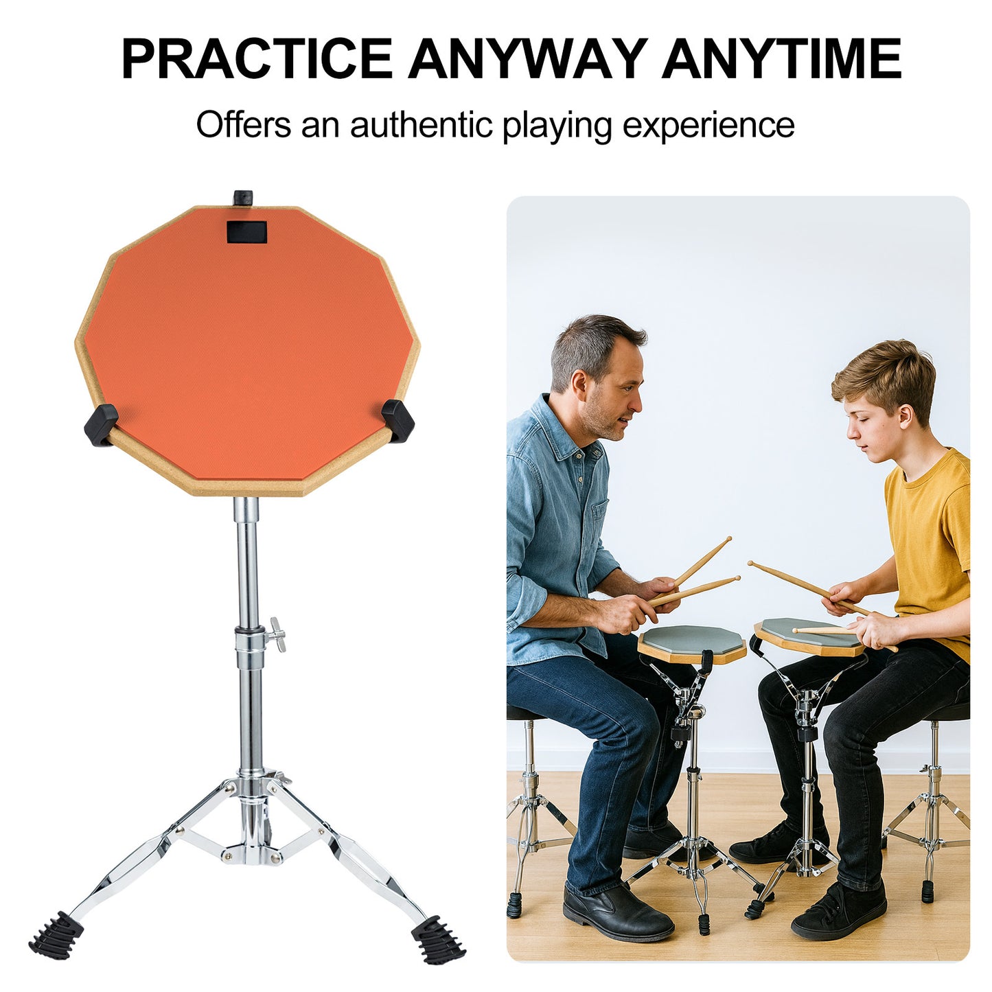 Drum Pad, 6-Inch Double Sided Drum Practice Pad with Stand Silent Snare Drum Training Kit
