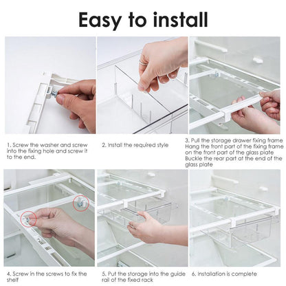 Fridge Organizer Unique Design Pull Out Drawer Bins Fridge Shelf Refrigerator Holder Storage Box Home Organizer, 30.5*20*9.5cm