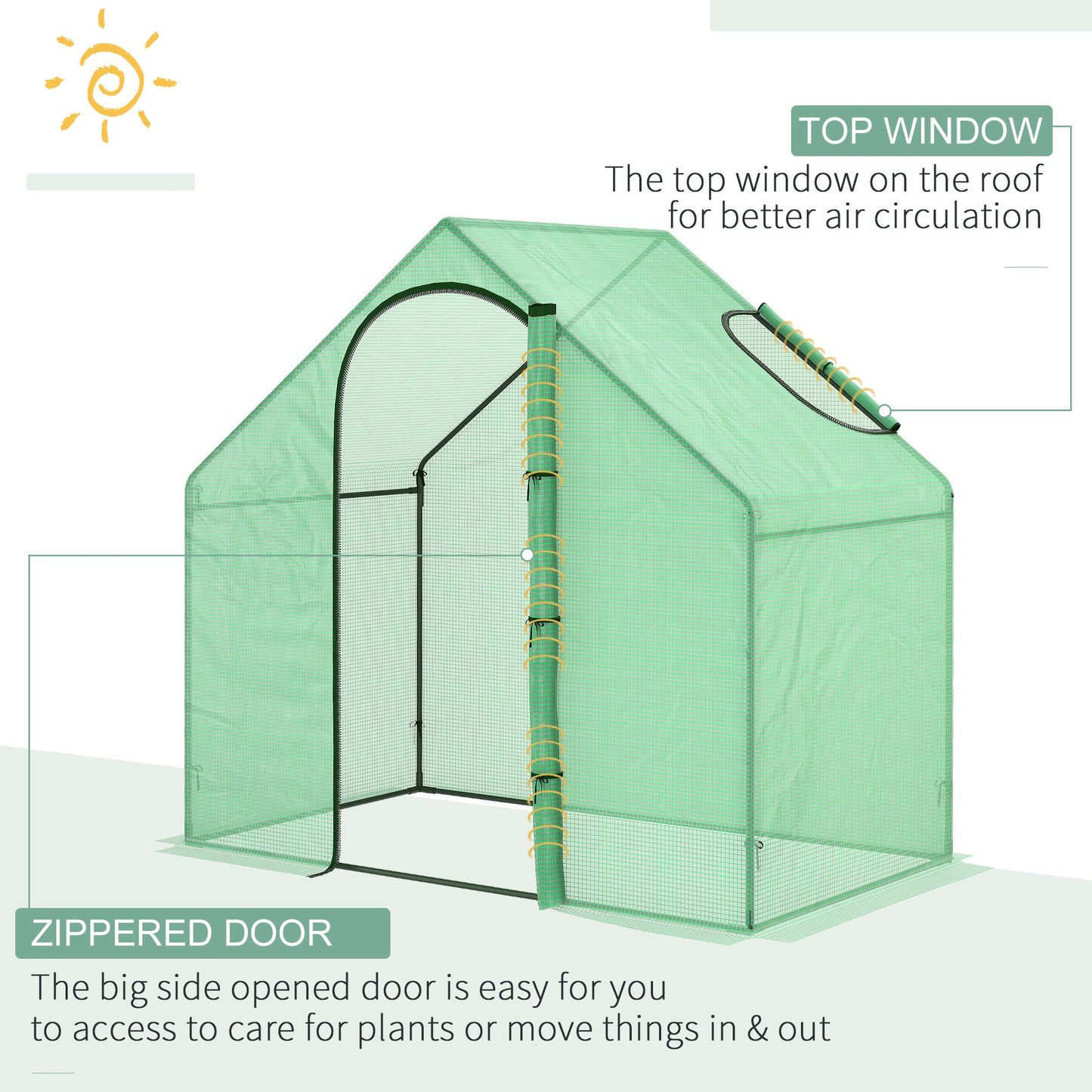 Walk In Mini Greenhouse Garden Outdoor Flower Planter Steel Frame w/ Zipped Door & Window, PE Cover, 180 x 100 x 168CM