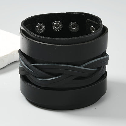 Simple and Adjustable Men's Wide Leather Bracelet, Trendy Punk Rock Bracelet
