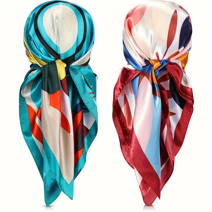 2 PCs 90.17cm Thin Square Scarves Satin Smooth Print Bananas Casual Hair Wraps for Sleeping At Night