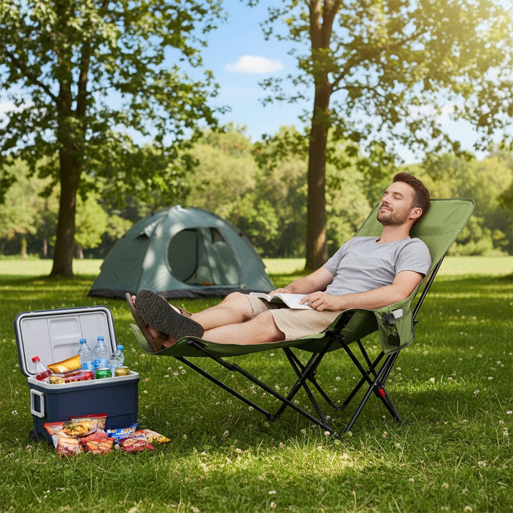 Portable High-Back Moon Chair (Three-Position Adjustment) Seat or Recline, Side Storage Pocket,Foldable Outdoor Chair Camping Picnic Lounger, Midday Rest Fishing Chair, Garden Seat Three Colours Available (Complimentary Storage Bag)