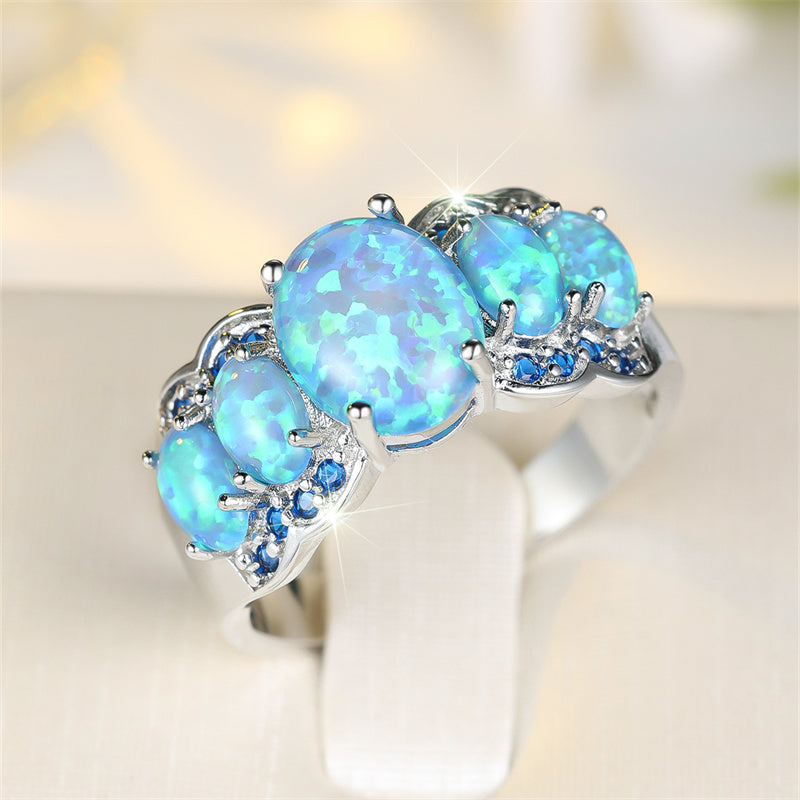 Luxurious Oval Cut Blue Synthetic Opal White K Plated, A Durable and Sparkling Accessory for Casual Attire During The Holidays