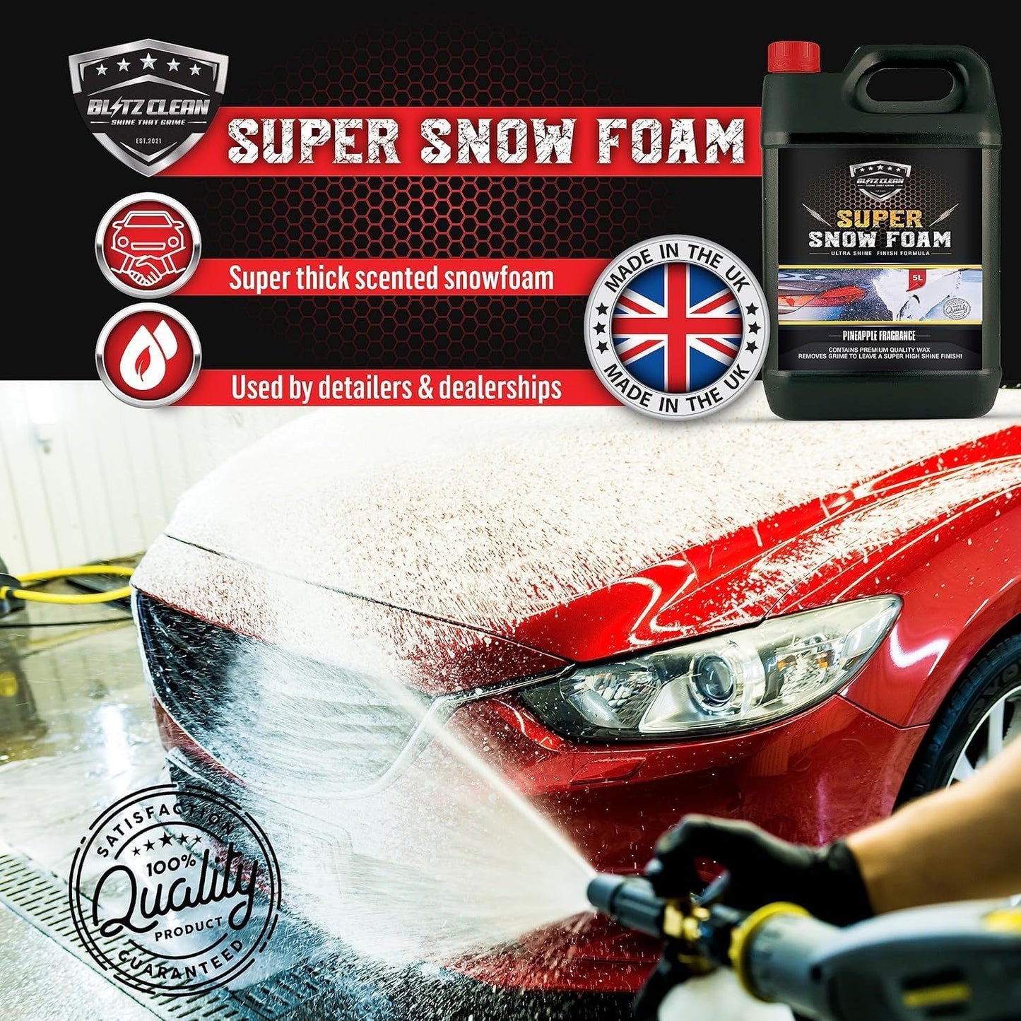 Snow Foam Plus 2L Pump up Snow Cannon Full Kit Inc Mitt & Drying Cloth Wash Detailing Valeting Kit For Car Van Caravan 5L Super Thick Pre Wash Pressurised Snow Cannon Lance