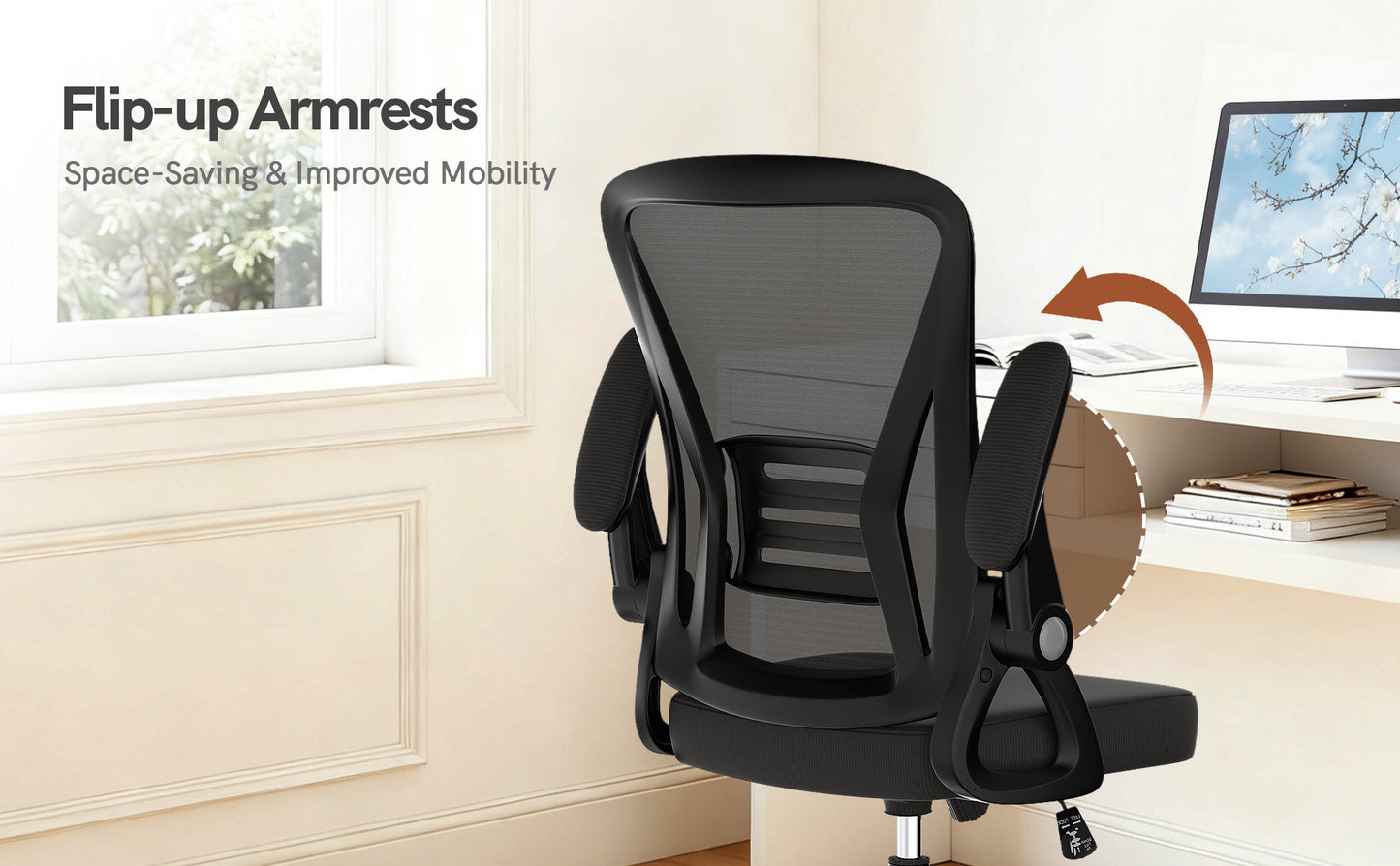 GartistGo Office Chair Ergonomic Desk with 90° Flip-up Armrest Lumbar Support, Height Adjustable Chair, Executive Swivel Computer Padded Seat Cushion for Home/Office