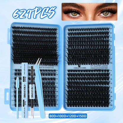 621-800pcs Lash Book Kit-8-16mm Premium Lash Extensions 10D-150D,Bold Wild Volume Falsies,Individual Cluster Lashes with Glue Tweezers Brush,Christmas Eve NYE Bash Winter Party Daily Wear,Soft Lightweight Reusable for Beginners&Beauty Aficionados