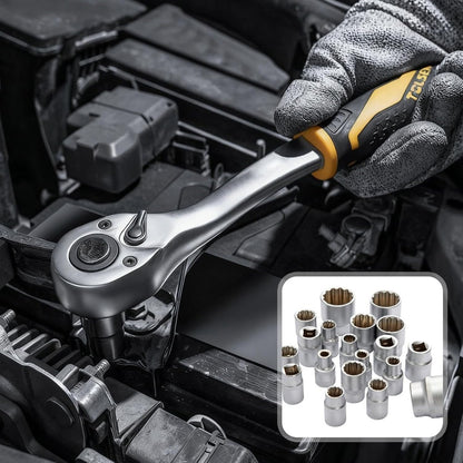 Spline Socket Set 19-Piece 1/2" Drive Metric 8-32mm Chrome Vanadium 12-Point CrV Socket Kit for Automotive & Mechanical Repair – Non-Slip Universal Wrench Set