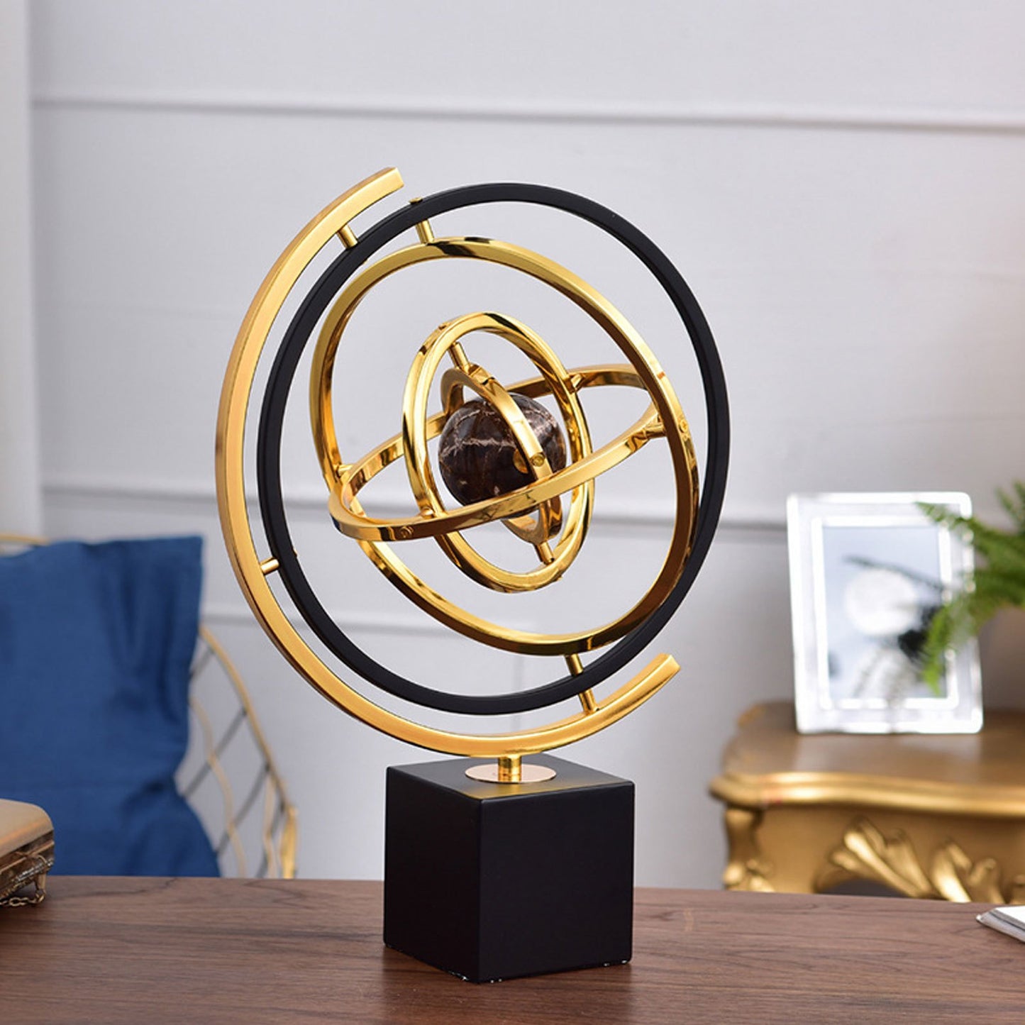 Elegant Metal Globe Decor - Modern Desktop Ornament for Home, Office, and Study, Perfect Christmas Gift