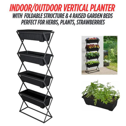 4 Tier Vertical Strawberry & Herb Planter – Raised Garden Beds With 4 Removable Raised Planter Trays, Foldable Structure, Outdoor Indoor Planter Stand For Flowers, Vegetables and Herbs