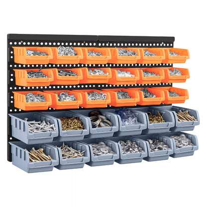 32PC Heavy-Duty Wall Mounted Storage Bins Set Wall Mounted Garage Storage Kit Garage Tool Organizer Rack System for Screws, Nuts, Bolts, Nails, Beads & Small Hardware with Easy Installation and Durable Plastic Pegboard