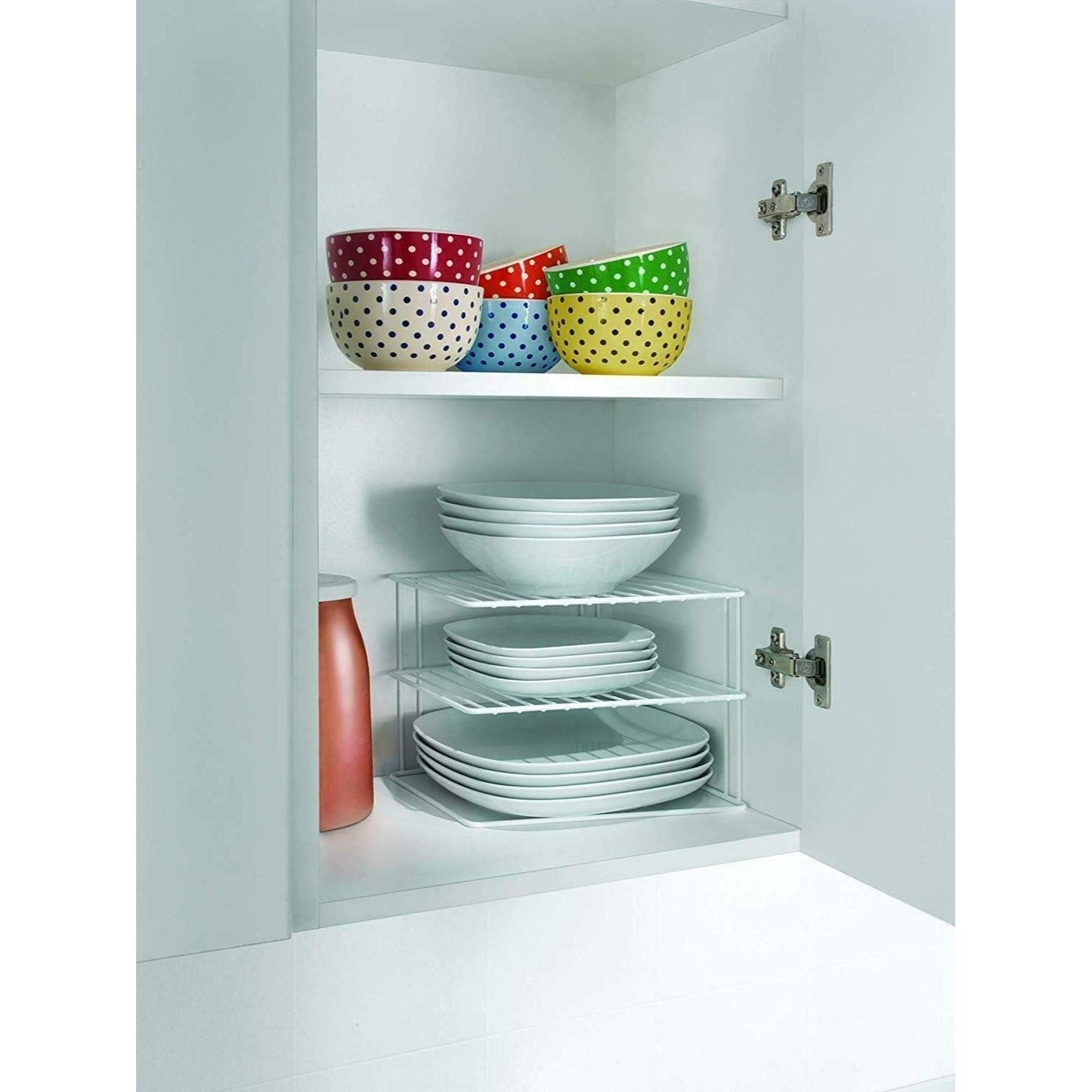 Premium 3 Tier Corner Plate & Bowl Storage Rack Cupboard Shelf Insert Organiser Space Saver Kitchen Stand Holder (Grey)