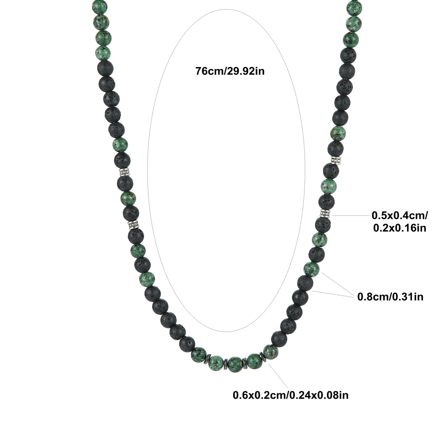 Men'S Cool Style 8Mm Black Round Bead Long Necklace with Green Stone Beads Accents - Stylish Layered Design, Perfect Gift for Men, Stylish Accessory|Minimalist Necklace|Durable Necklace