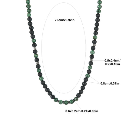 Men'S Cool Style 8Mm Black Round Bead Long Necklace with Green Stone Beads Accents - Stylish Layered Design, Perfect Gift for Men, Stylish Accessory|Minimalist Necklace|Durable Necklace