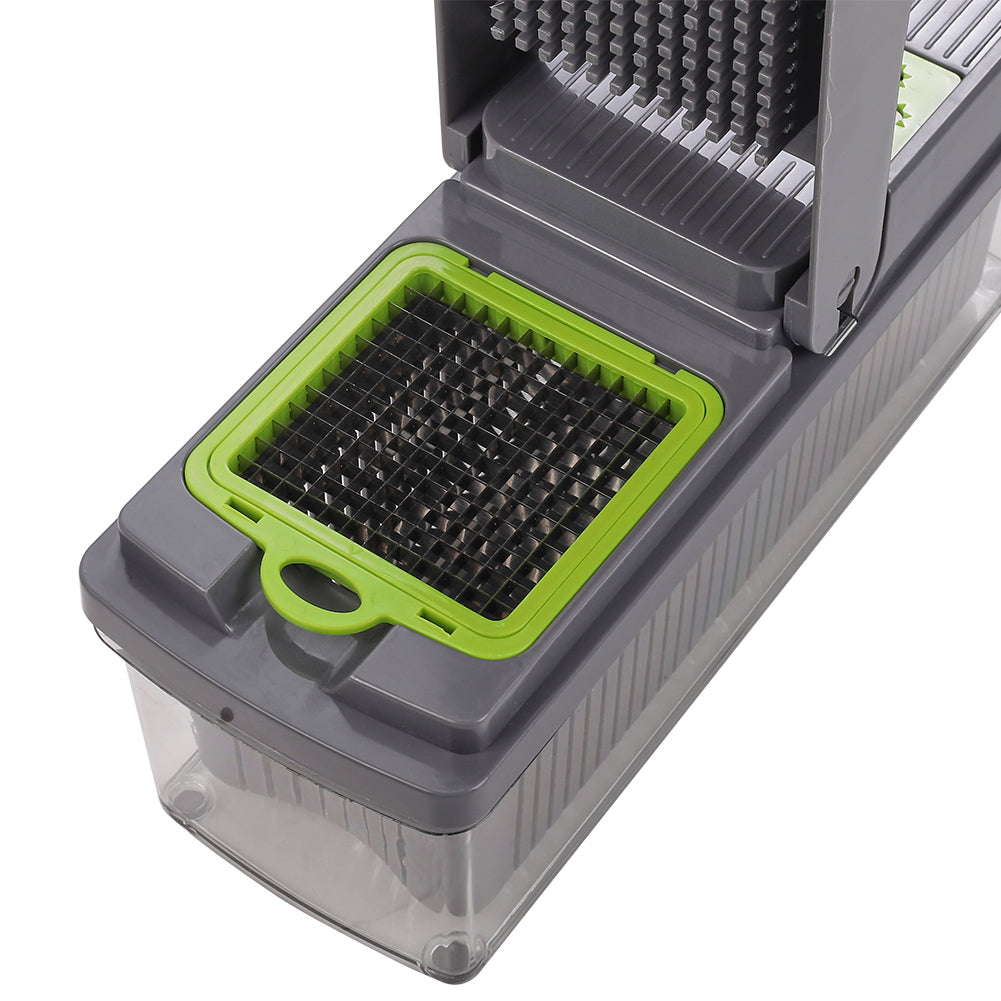 15-in-1 Fruit & Vegetable Grater Set - Kitchen Multi-Tool with 8 Interchangeable Blades (Gray Green) - Includes Dicer/Shredder/Slicer Functions