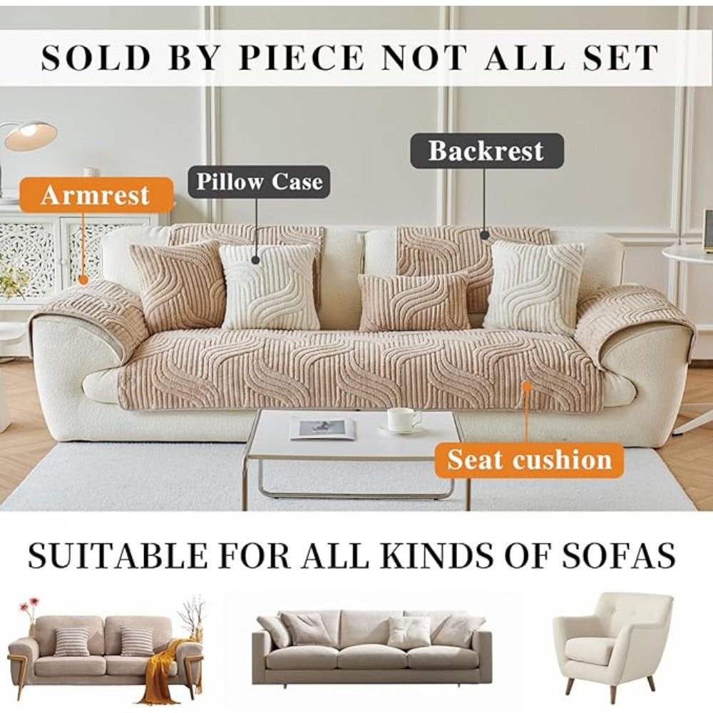 1pc Sofa Cover 1/2/3/4 Seater, Modern Luxury Shu Velveteen Couch Protector with Anti-Slip Design, Durable Pet-Friendly Plush Furniture Protector Slipcover, All Seasons Universal Sofa Cover for Living Room, Bedroom, Office, Machine Washable
