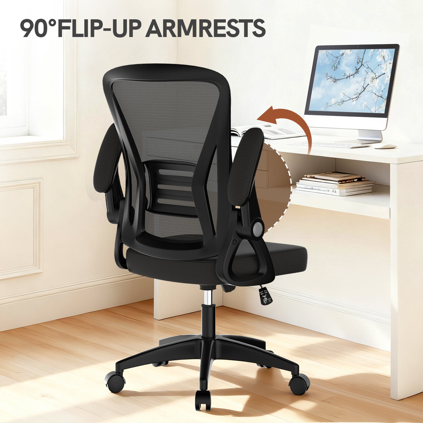 GartistGo Office Chair Ergonomic Desk with 90° Flip-up Armrest Lumbar Support, Height Adjustable Chair, Executive Swivel Computer Padded Seat Cushion for Home/Office