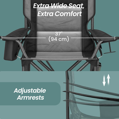 Oversized Lumbar Support Camping Chair, Heavy-Duty Outdoor Folding Chair