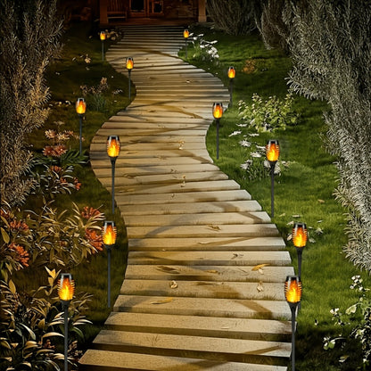 Solar Flickering Flame Garden Lights Outdoor – 4/8/12pcs LED Dancing Flame Stake Lamps for Pathway Patio Yard Lawn Pool Decor, Halloween Christmas Decoration, UK Stock