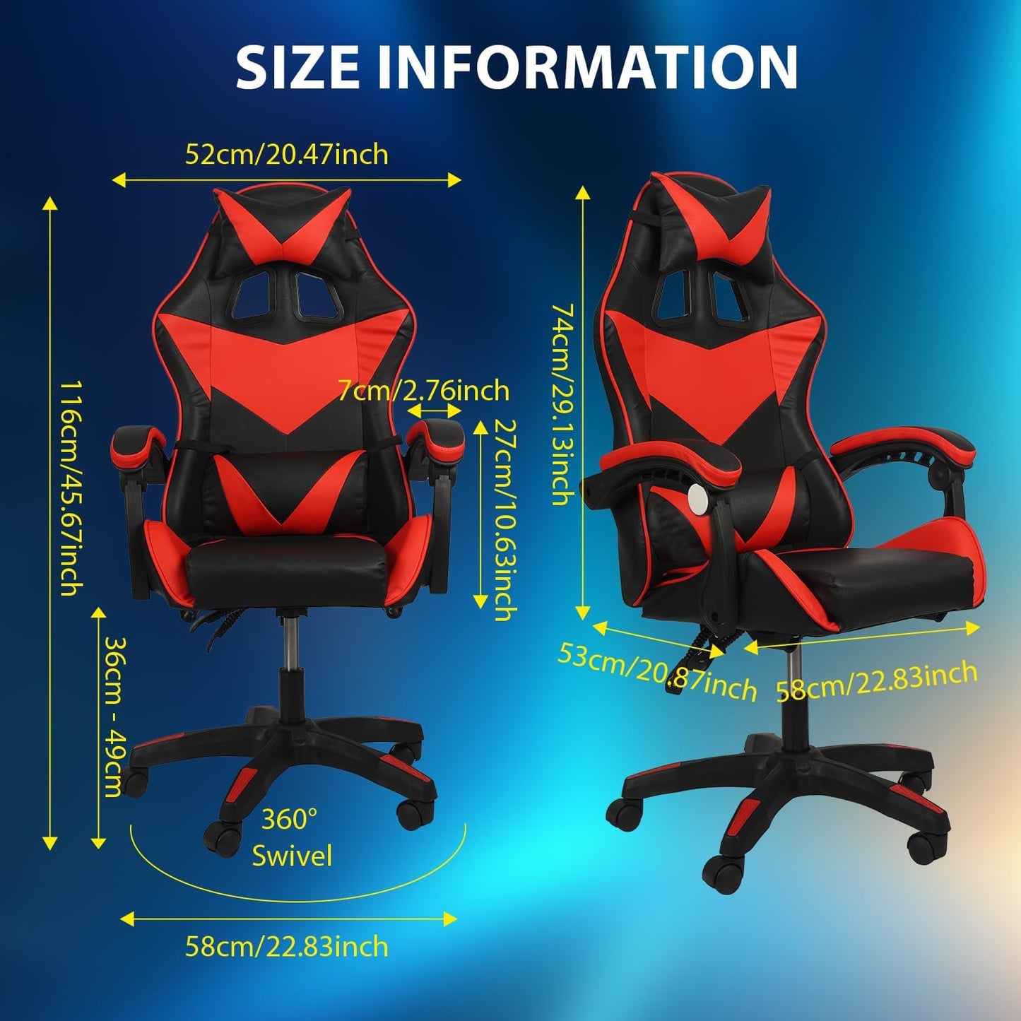 Adjustable Ergonomic Gaming Chair Swivel Desk Computer Office Home Chair Lumbar Black + Red