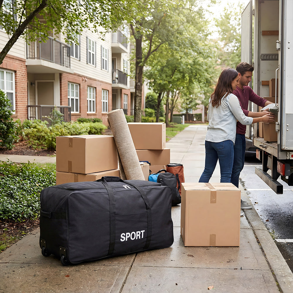 Large Capacity Thick Storage Bag, Oxford Cloth Wheeled Luggage Packing Bag, Moving Duffle Bag Perfect for Moving House, Travel Trips, Home Organization, Durable Wheeled Luggage Bag That Holds Clothes, Bedding, Daily Essentials for Relocation, Short Vacati