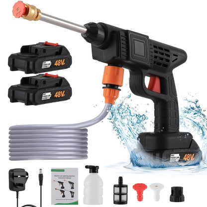 Portable Cordless Pressure Washer with 2 Batteries & 5.03meter Hose - 3000PSI High-Power Motor, 1500W Suitable for Car Wash, Driveway Cleaning, Patio, Garden, Home Use, Heavy-Duty Power Washer for Outdoor Driveways (-)