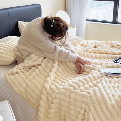 1pc Large Strips Ribbed Throw Blankets | Luxurious 270g Flannel Fleece Blanket | Warm Cozy Blanket Throws For Sofas, Bed, Chair, Couch, Settee | Super Soft Warm Blanket Single Double King Super King Size, Machine Washable, Easy Care, Perfect for Home, Tra