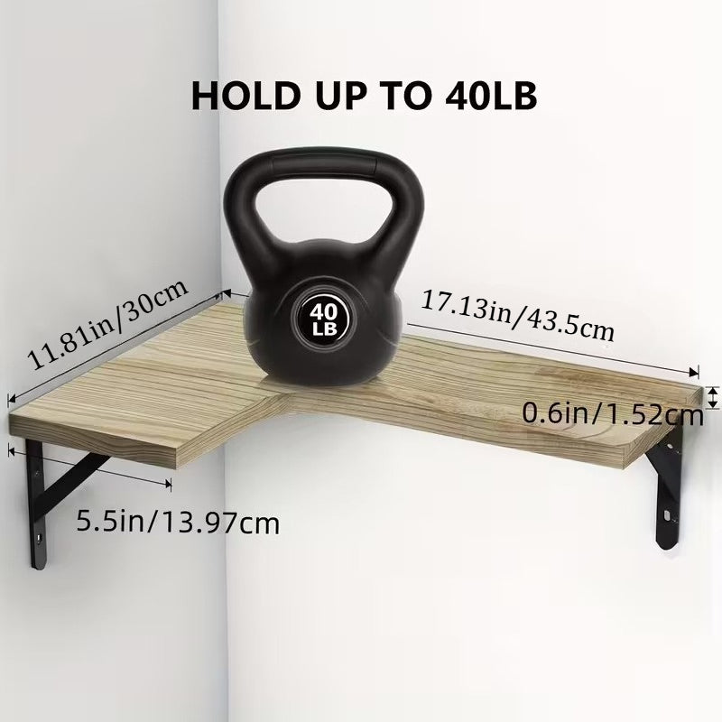 4 Tier Wooden Floating Shelves Wall Mounted Storage Rack L Shape Corner Shelf Versatile Home Kitchen Bathroom Bedroom for Books, Crafts, Festival Ornament, Toiletries Display Holder Decorative Stand