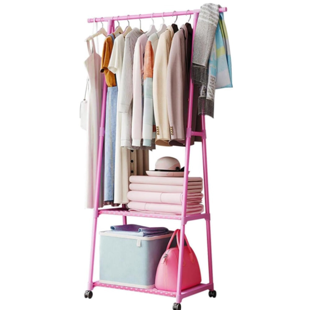 Multifunctional Metal Clothes Hanger with Triangular Wheeled Stand, Mobile Multi-Layer Storage And Organization Rack, Suitable for Home, Kitchen, Wardrobe Organization, Hanging Clothes And Coat Rack - Suitable for Easter, Thanksgiving, Valentine'S Day, Fa