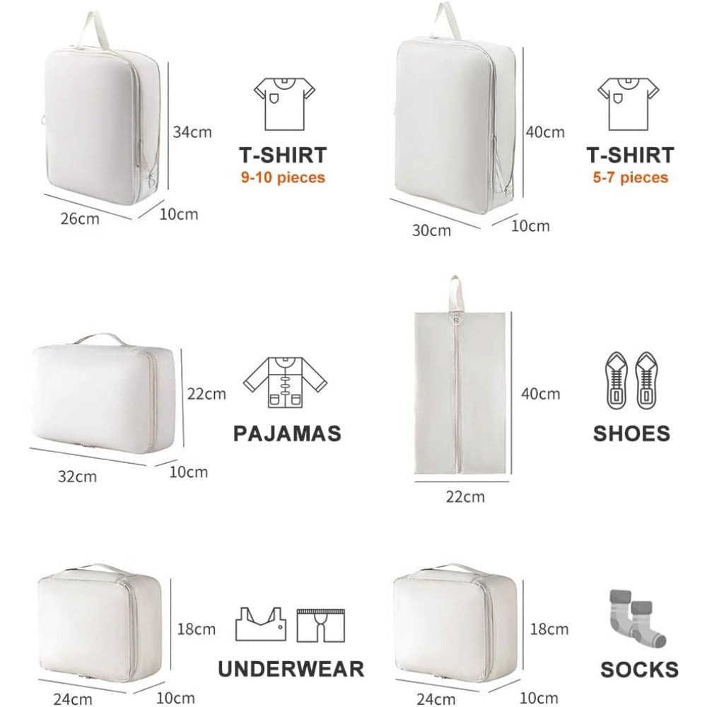6 Piece Packing Cubes Set for Luggage - Travel Organiser Bags for Suitcase, Lightweight Compression Cubes for Family Trips, UK Stock