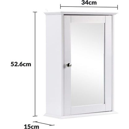 Single Door Mirrored Bathroom Cabinet Storage Cupboard Organiser Wall Mounted Mirror Cabinet with Adjustable Shelf 34cm x 15cm x 53cm
