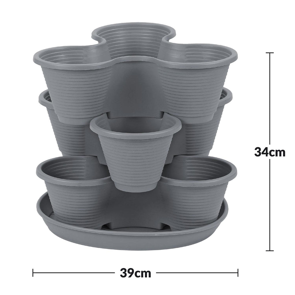 Stackable Herb Planter 3 Tier Vertical Growing Tower – Space-Saving Indoor Outdoor Plant Pot for Strawberries, Herbs, Vegetables & Flowers, Charcoal & Terracotta UK