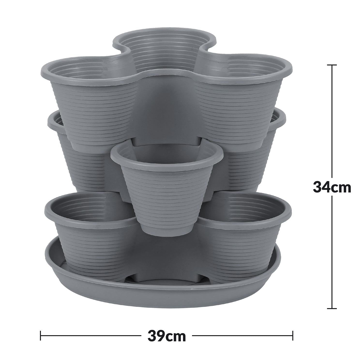 Stackable Herb Planter 3 Tier Vertical Growing Tower – Space-Saving Indoor Outdoor Plant Pot for Strawberries, Herbs, Vegetables & Flowers, Charcoal & Terracotta UK