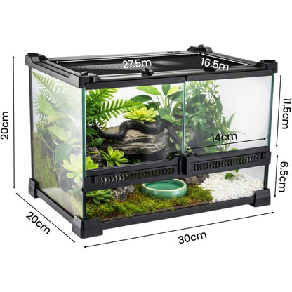 Glass Reptile Terrarium Vivarium Tank – Ventilated Habitat for Lizards, Frogs, Snakes & Spiders, Horizontal & Vertical, Leakproof Base