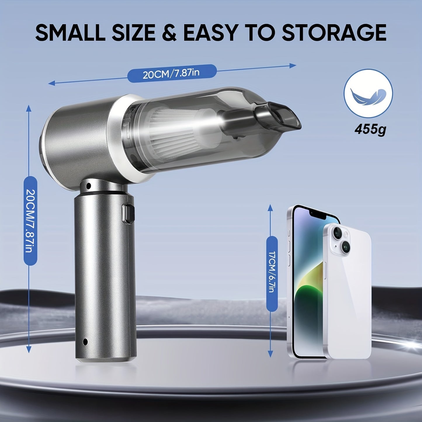 QILIEASY: 2026 New 100W High-Power Handheld Car Vacuum Cleaner with 20000Pa Powerful Suction, Wet and Dry Vacuum with Suction and Blowing Functions, Equipped with Hose and Crevice Tool, 2000mAh*3 Large-Capacity Battery