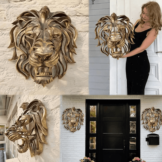Lion Head 3D Wall Mount Ornament - Vintage Resin Lion Head Sculpture - Animal Wall Art Hanging Sculpture For Indoor Outdoor, Home Modern Decoration Housewarming Halloween and Christmas decorations Gift