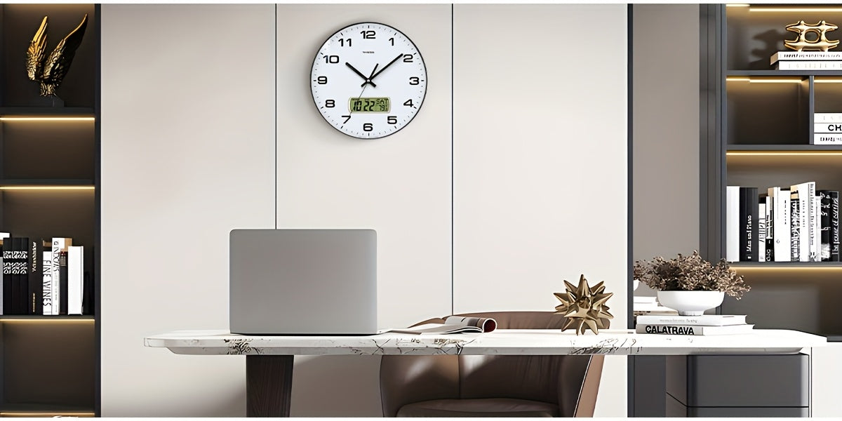 TIMESS Calendar Display Analog Wall Clock, 12/14 Inch 2-color Large Dial Silent, Can Display Perpetual Calendar And Fahrenheit Temperature, Bedroom, Office, School Decoration