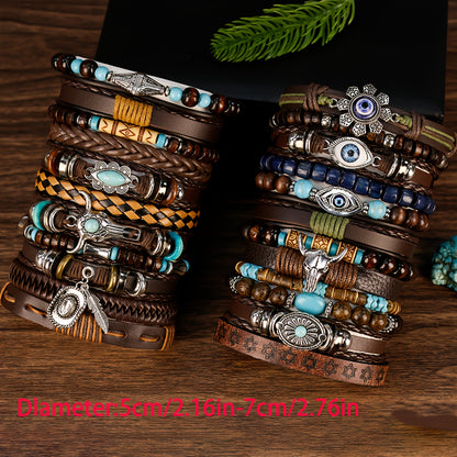 18pcs Vintage Western Style Adjustable Multi-Layer Handmade Beaded Bangle Bangle Bracelet Set