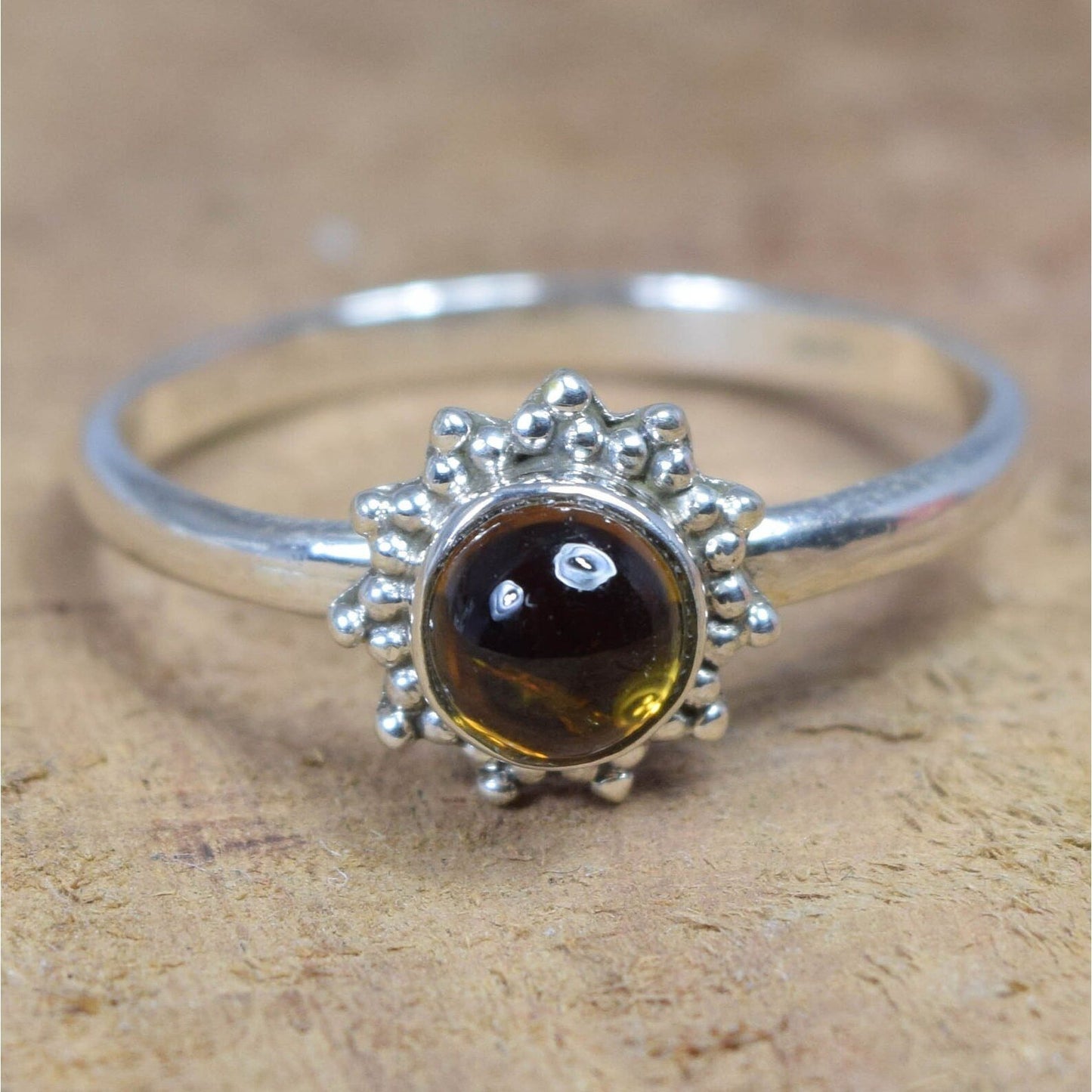 925 Sterling Silver Natural Opal / Labradorite /Moonstone/Labradorite/Amethyst /Turquoise/Chalcedony/Tigers Eye Round Flower Ring
