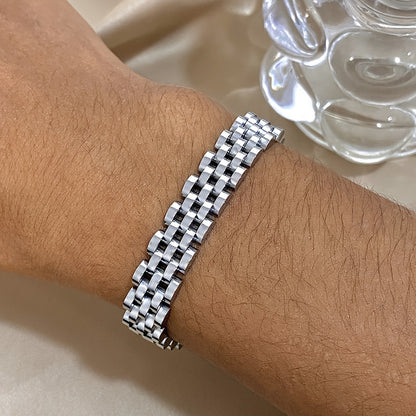 1 Punk Waterproof Stainless Steel Bracelet, Suitable for Women Men and Girls Thick Metal Strap Thick Chain Declaration Bracelet Golden Silvery Fashion Jewelry, Party Accessories, Vintage Bracelet, Father's Day Gift, Valentine's Day Gift