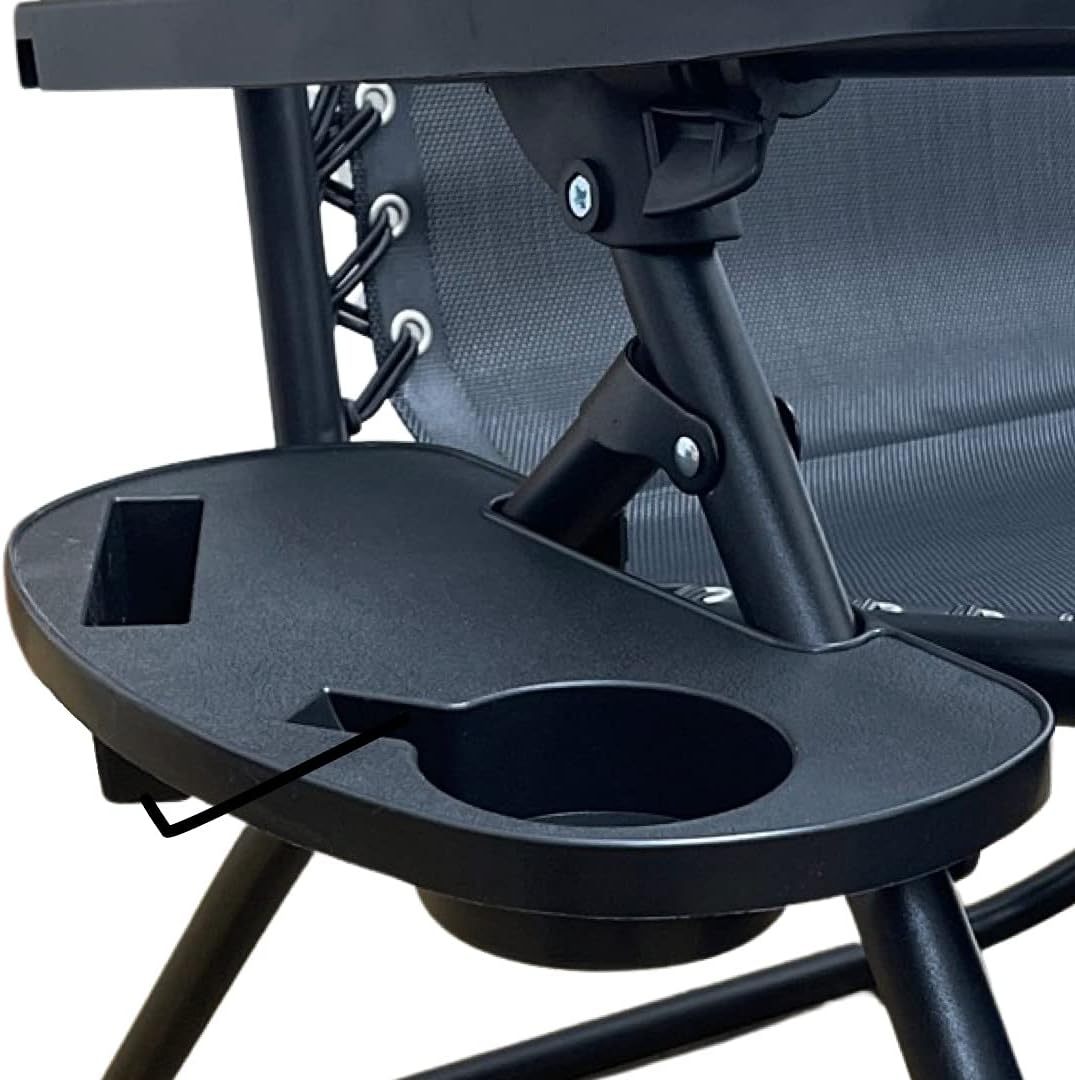Zero‑Gravity Style Reclining Lounger – Folding Textoline Outdoor Chair with Side Tray & Headrest (Black)
